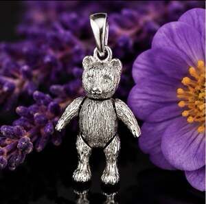 Vintage 925 Sterling Silver Articulated Teddy Bear Charm Pendant 1” Jointed
